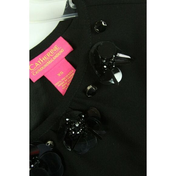 Catherine Malandrino Top XS Black Womens Sequin Ruffle Cocktail - Picture 9 of 12